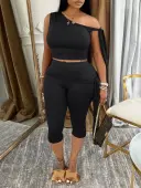LW BASICS Plus Size Solid Color Two-piece Shorts Set 3X