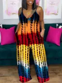 LW Plus Size Casual Tie-dye Pocket Design Multicolor One-piece Jumpsuit 5X
