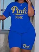 LW Plus Size Pink Letter Print Shorts Set 1X
