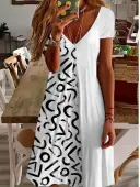 LW V Neck Print A Line Dress