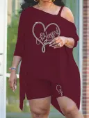 LW Plus Size Crown Queen Letter Shorts Set 5XL