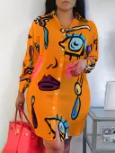 LW BASICS Plus Size Casual Print Croci Shirt Dress 4X