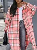 LW Plaid Print Loose Coat