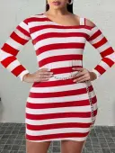 LW Plus Size Inclined Neck Striped Bodycon Dress 1X
