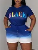 LW BASICS Plus Size Gradient Letter Print Drawstring Shorts Set 2X