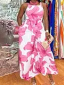 LW Plus Size Floral Print Belt Design Wide Leg Jumpsuit 2X