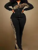 LW Plus Size Patchwork Leopard Print Color Contrast Two-piece Pants Set 1X