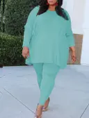 LW BASICS Plus Size Solid Color Two-piece Pants Set 2X