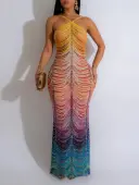 LW Tassel Design Gradient Print Prom Dress