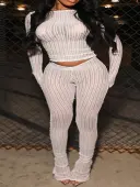 LW Casual Polyester Round Neck Cut Out Solid Color Long Sleeve Two-piece Pants Set