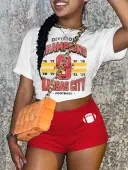 LW Sporty Polyester Round Neck Pattern Letter Cartoon Print Short Sleeve Two-piece Shorts Set