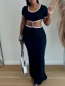 LW Cut Out Color Contrast Maxi Dress