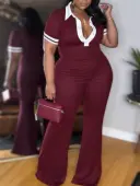 LW BASICS Plus Size Solid Color Jumpsuit 1X