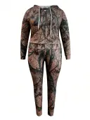 LW Plus Size Pocket Design Mixed Print Two-piece Pants Set 4X