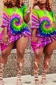 LW Plus Size Casual Tie-dye Multicolor Knee Length Dress 0X