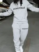 LW Men Essentials Letter Print Kangaroo Pocket Tracksuit Set