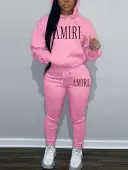 LW Letter Print Kangaroo Pocket Tracksuit Set