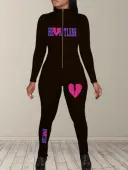 LW Broken Heart Letter Print Skinny Jumpsuit