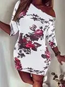 LW Plus Size Inclined Neck Floral Print Bodycon Dress 0X