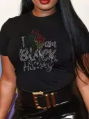 LW BASICS Plus Size Rhinstone I Am Black History T-shirt 5X