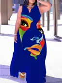LW Plus Size Figure Print Cami A Line Dress 1X