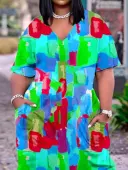 LW Plus Size Tie Dye Pocket Design Dress 2X