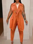 LW Plus Size Striped Bandage Design Blazer Pants Set 4X