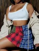 LW Plaid Print Pleated A Line Skirt