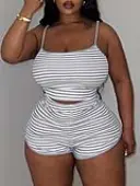 LW BASICS Plus Size Cami Striped Shorts Set 5X