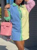 LW BASICS Plus Size Striped Pocket Design Shirt 2X