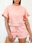 LW Bandage Design Solid Color Two-piece Shorts Set