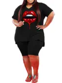 LW Plus Size Pattern Lip Print Two-piece Shorts Set 3X
