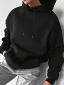 LW BASICS Men Drawstring Monochrome Hoodie