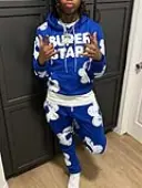 LW Men Pattern Letter Floral Two-piece Pants Set