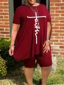 LW Plus Size Pattern Letter Two-piece Shorts Set 1X