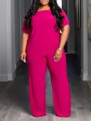 LW BASICS Plus Size Asymmetrical Solid Color Two-piece Pants Set 1X