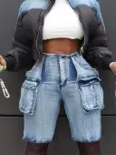 LW Pocket Design Solid Micro Elasticity Denim Shorts