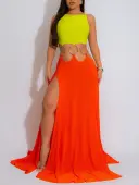 LW Cut Out Color Contrast Maxi Dress