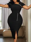 LW Plus Size Asymmetrical Pearl Solid Color Dress 0X