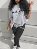 LW Casual Polyester Round Neck Pattern Letter Print Positioning Short Sleeve Two-piece Pants Set