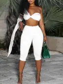 LW Casual Polyester Strapless Solid Color Sleeveless Two-piece Pants Set