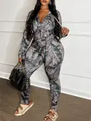 LW Plus Size Pocket Design Mixed Print Two-piece Pants Set 3X