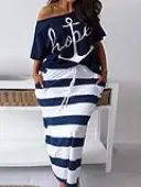 LW Plus Size Letter Print Striped Skirt Set 5X
