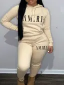 LW Letter Print Kangaroo Pocket Tracksuit Set