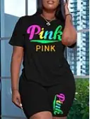 LW Pink Letter Print Shorts Set