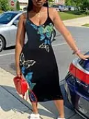 LW BASICS Plus Size Butterfly Print A Line Cami Dress 1X