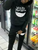 LW Men Teeth Letter Print Kangaroo Pocket Design Tracksuit Set
