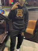 LW Men Lover Bear Letter Print Kangaroo Pocket Tracksuit Set