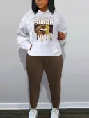 LW Plus Size Lip Letter Print Kangaroo Pocket Tracksuit Set 4X