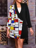 LW BASICS Geometric Print Patchwork Blazer Dress